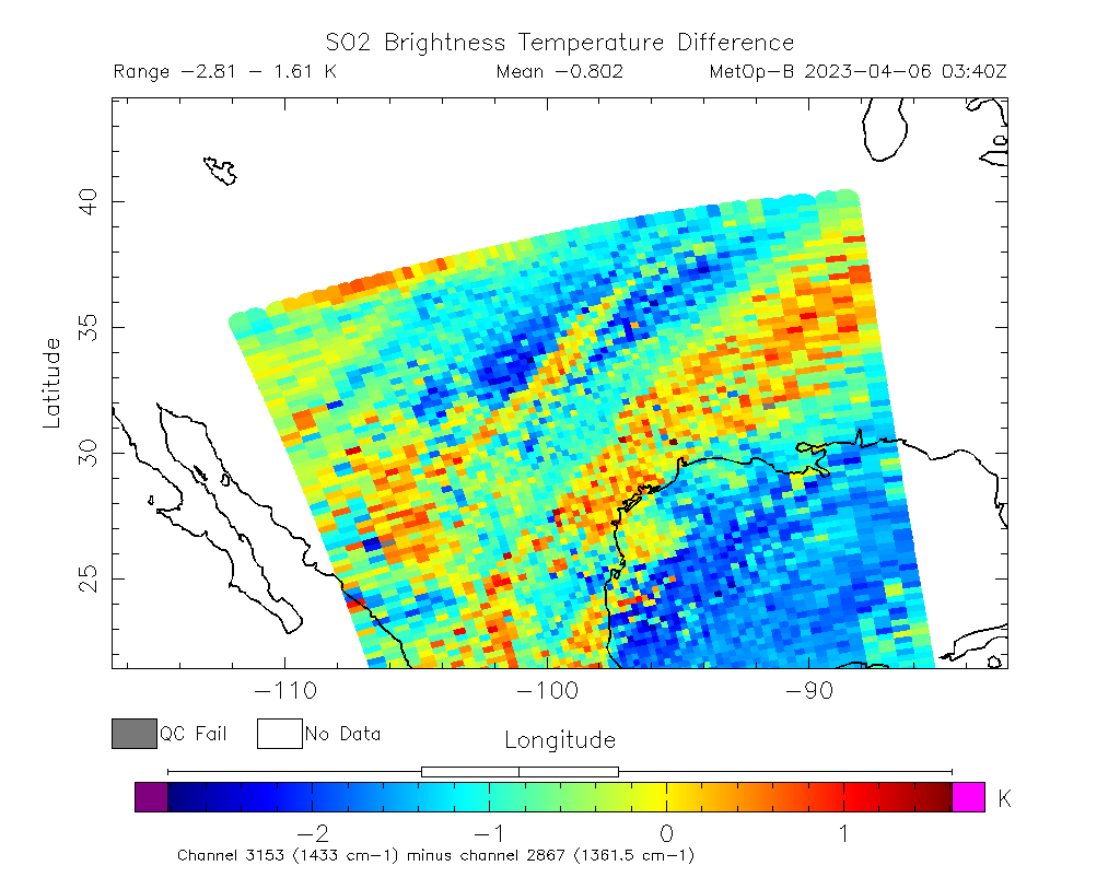 SO2 Brightness Temperature Difference 2023-04-06 03:40Z