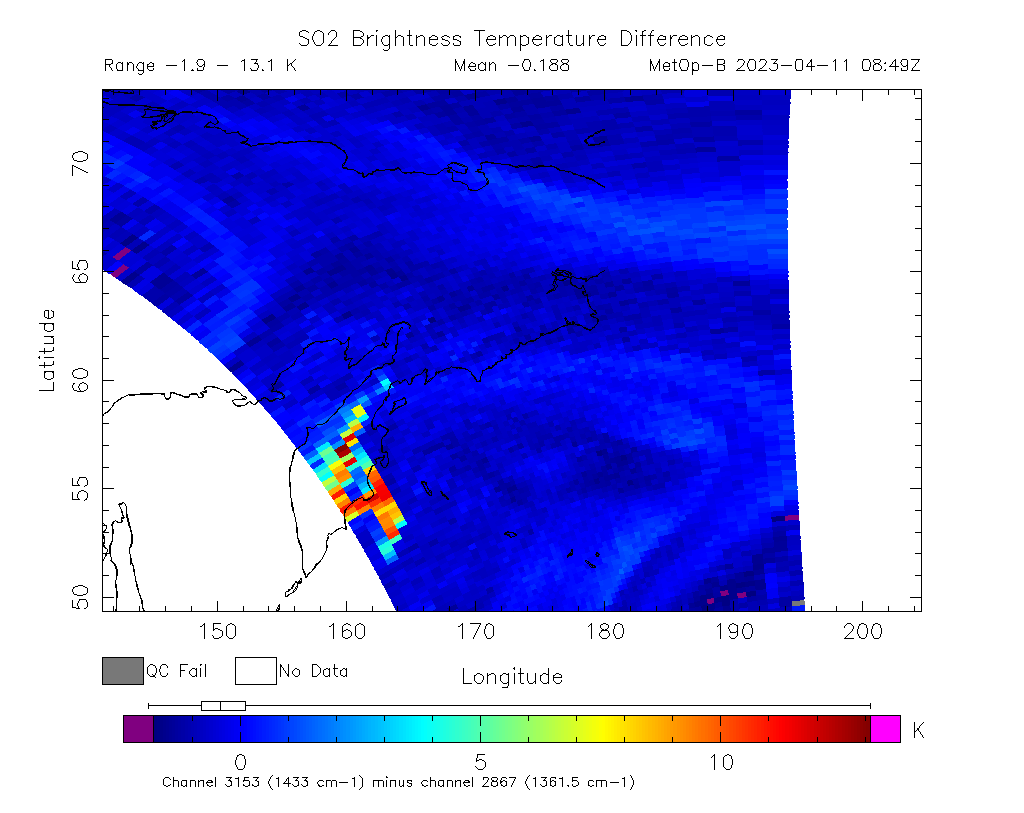 SO2 Brightness Temperature Difference 2023-04-11 08:49Z