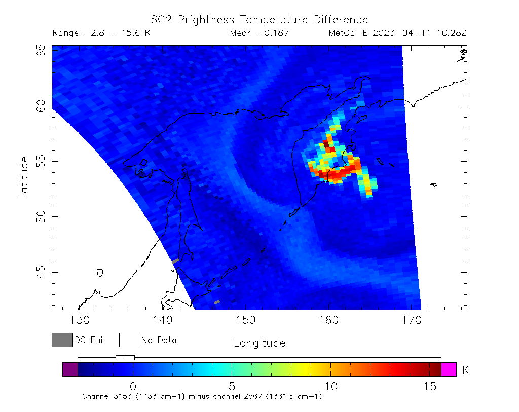 SO2 Brightness Temperature Difference 2023-04-11 10:28Z