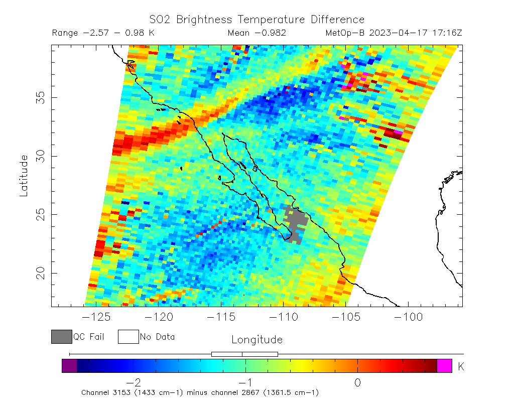 SO2 Brightness Temperature Difference 2023-04-17 17:16Z