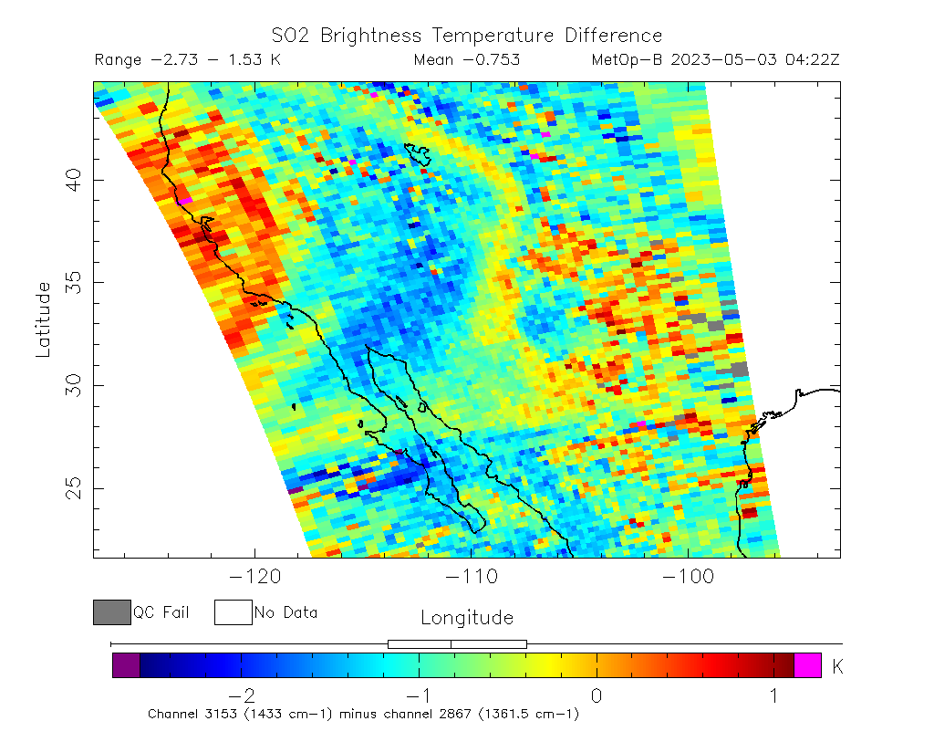 SO2 Brightness Temperature Difference 2023-05-03 04:22Z