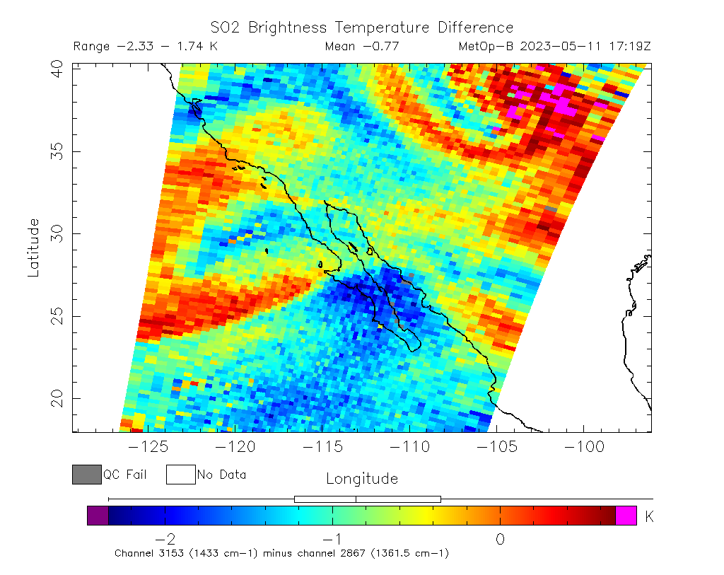 SO2 Brightness Temperature Difference 2023-05-11 17:19Z