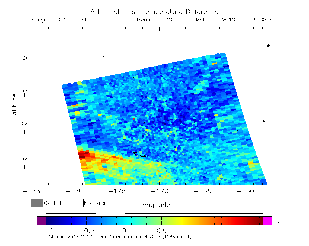 Ash Brightness Temperature Difference 2018-07-29 08:52Z