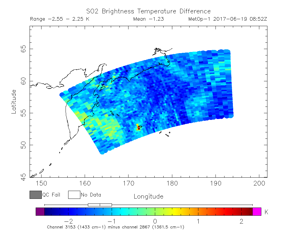 SO2 Brightness Temperature Difference 2017-06-19 08:52Z