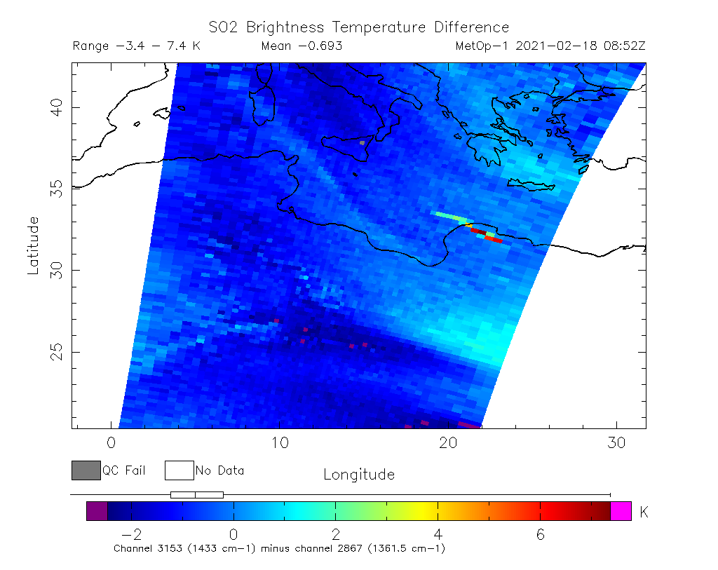 SO2 Brightness Temperature Difference 2021-02-18 08:52Z