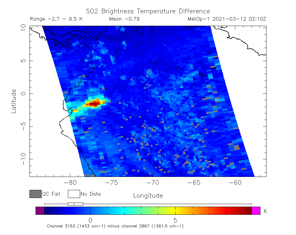SO2 Brightness Temperature Difference 2021-03-12 02:10Z