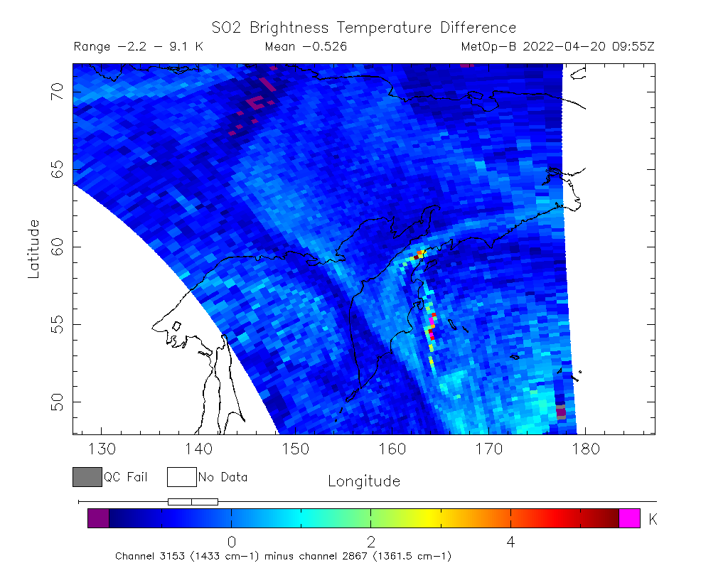 SO2 Brightness Temperature Difference 2022-04-20 09:55Z
