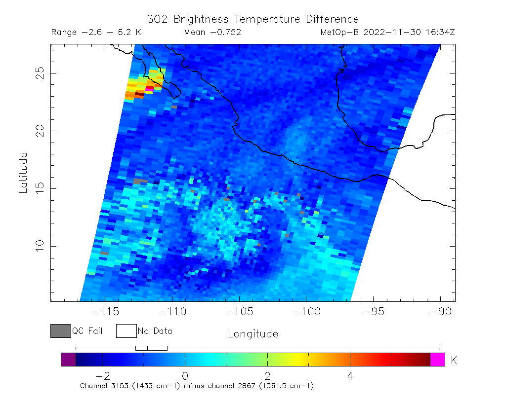 SO2 Brightness Temperature Difference 2022-11-30 16:34Z