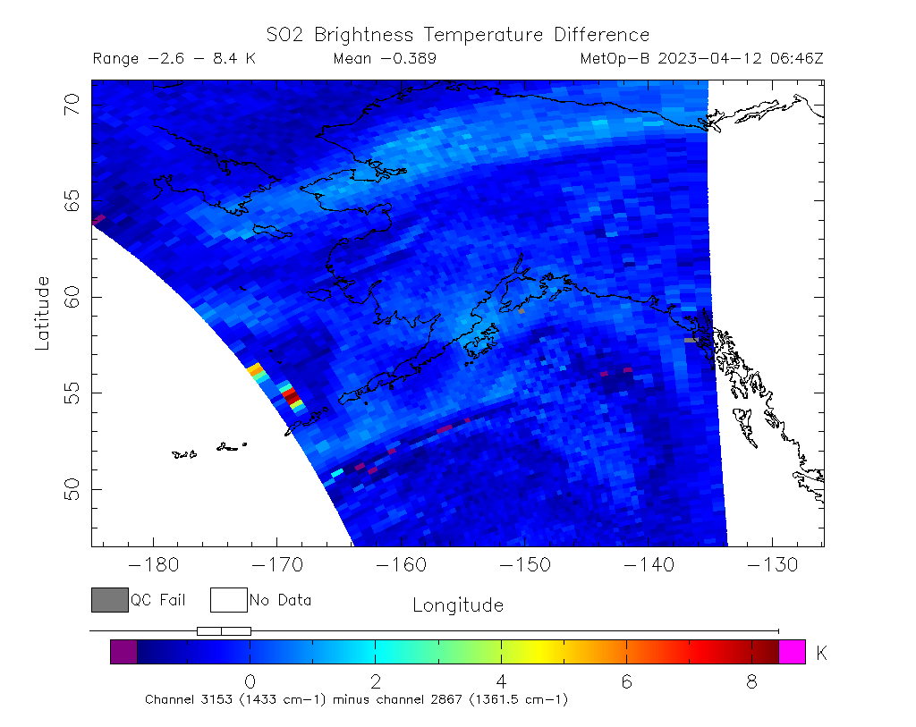 SO2 Brightness Temperature Difference 2023-04-12 06:46Z