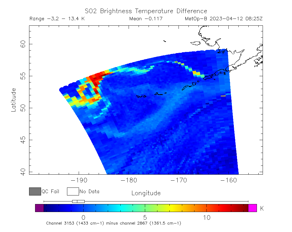 SO2 Brightness Temperature Difference 2023-04-12 08:25Z