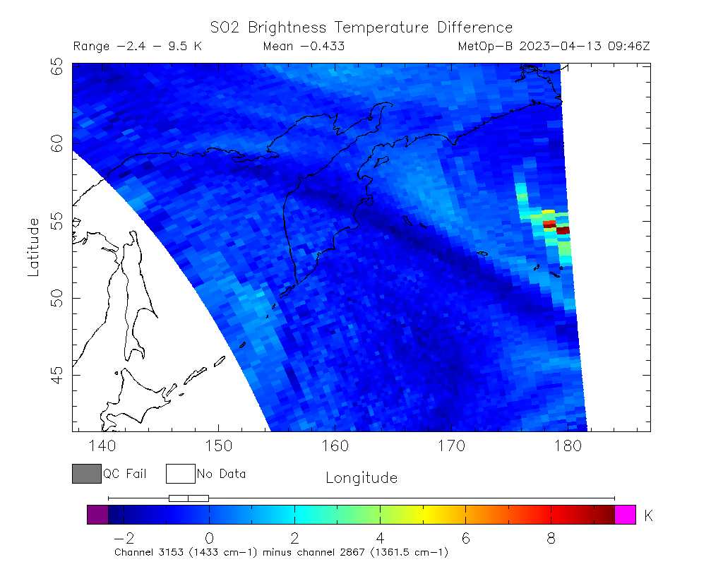 SO2 Brightness Temperature Difference 2023-04-13 09:46Z