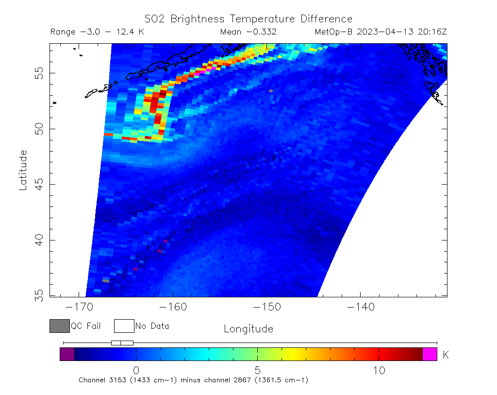 SO2 Brightness Temperature Difference 2023-04-13 20:16Z