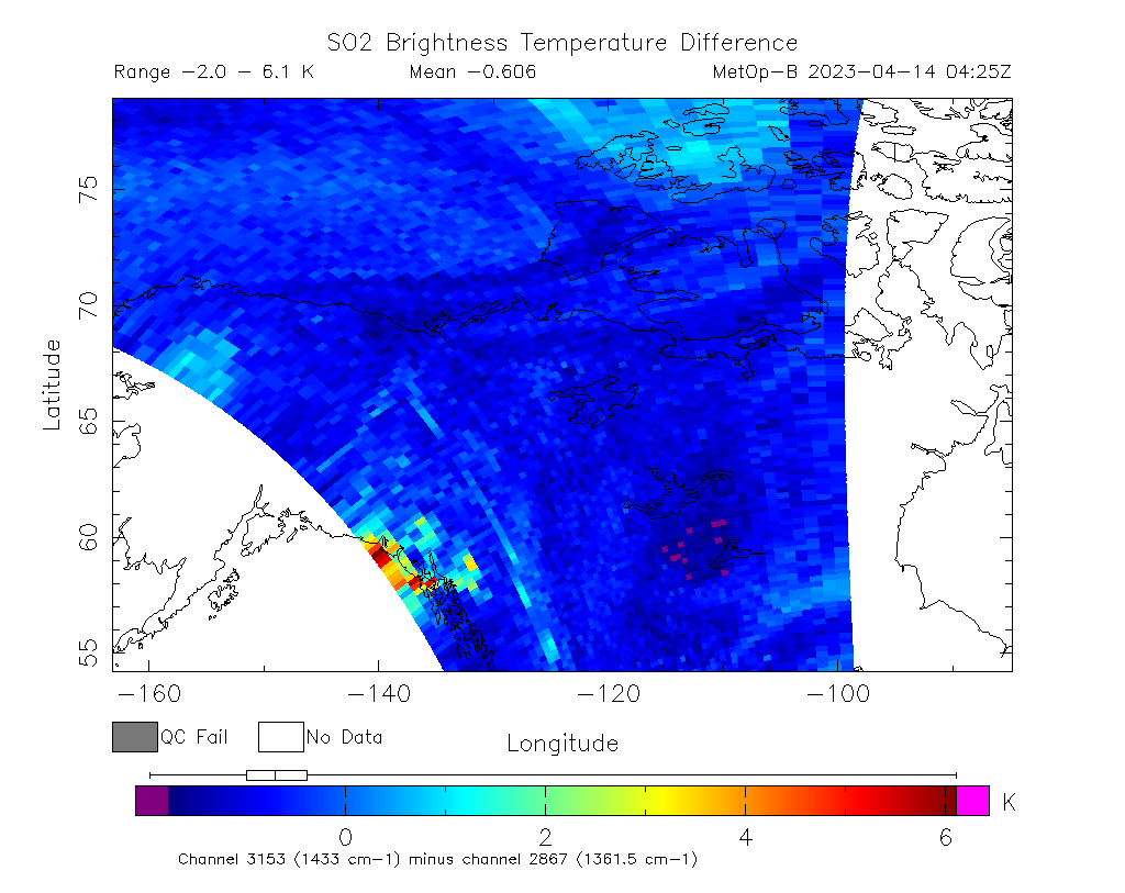 SO2 Brightness Temperature Difference 2023-04-14 04:25Z
