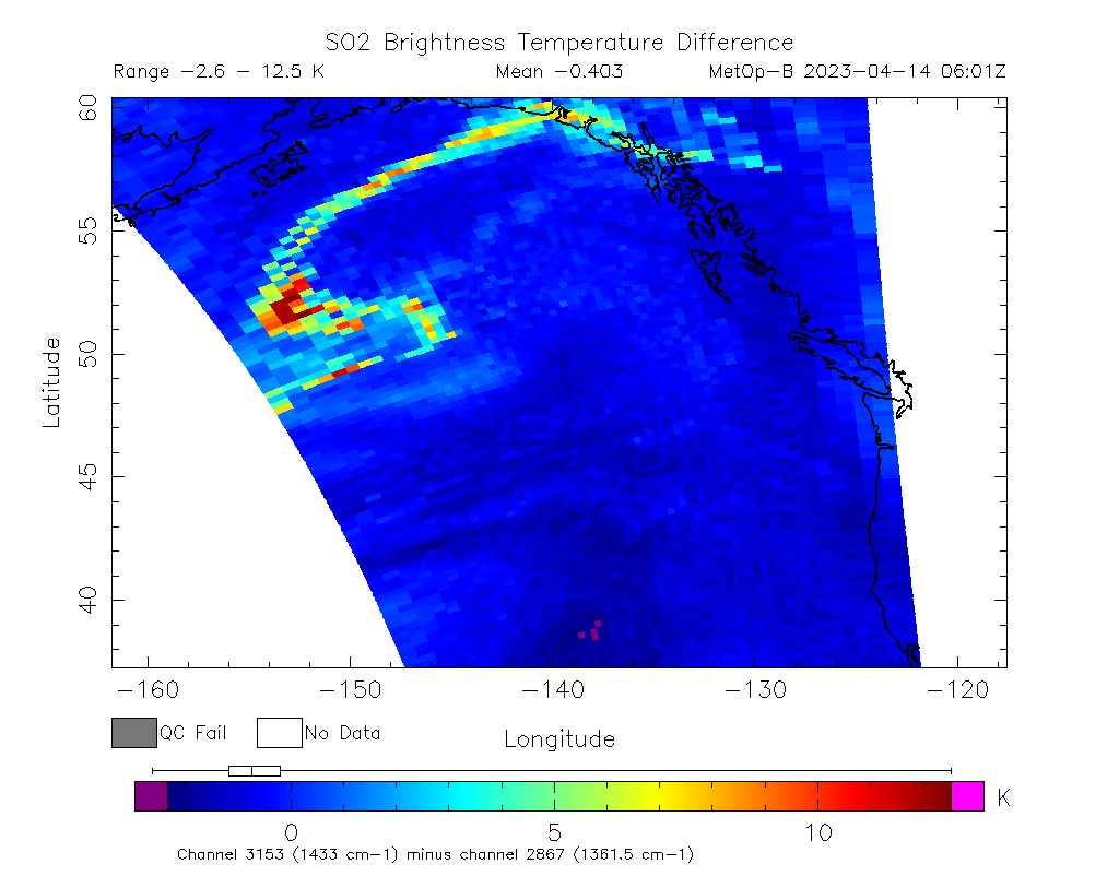 SO2 Brightness Temperature Difference 2023-04-14 06:01Z