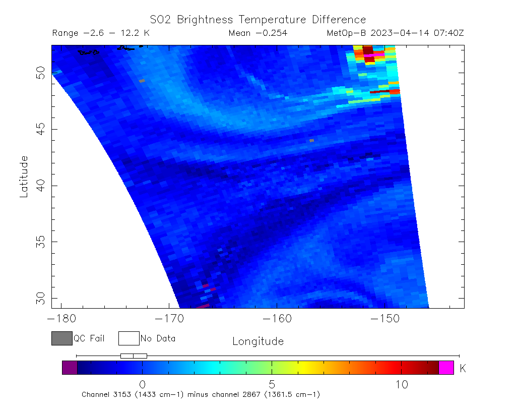SO2 Brightness Temperature Difference 2023-04-14 07:40Z