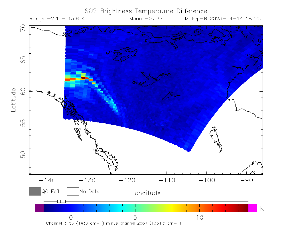 SO2 Brightness Temperature Difference 2023-04-14 18:10Z