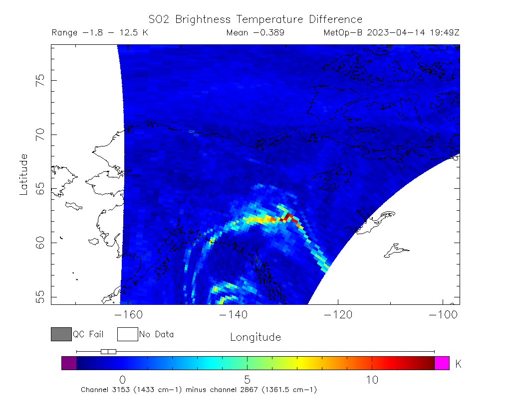 SO2 Brightness Temperature Difference 2023-04-14 19:49Z