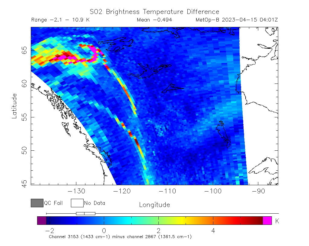 SO2 Brightness Temperature Difference 2023-04-15 04:01Z
