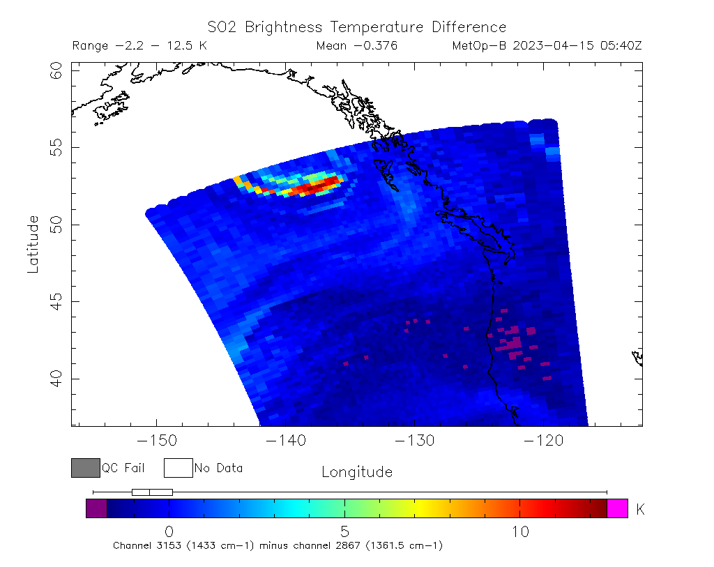 SO2 Brightness Temperature Difference 2023-04-15 05:40Z