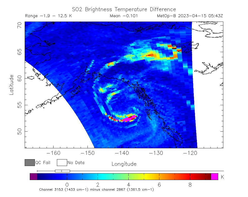 SO2 Brightness Temperature Difference 2023-04-15 05:43Z