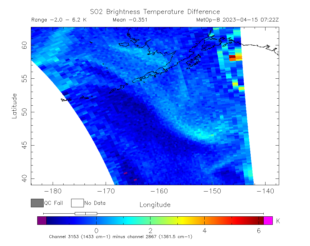 SO2 Brightness Temperature Difference 2023-04-15 07:22Z