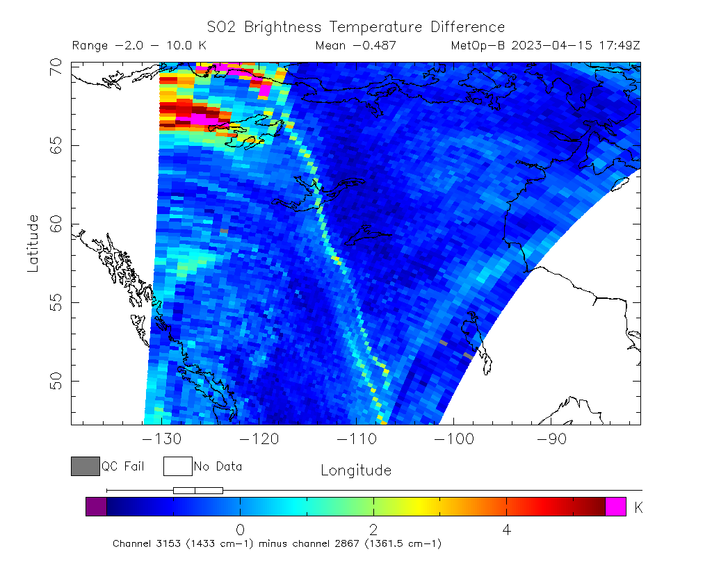 SO2 Brightness Temperature Difference 2023-04-15 17:49Z