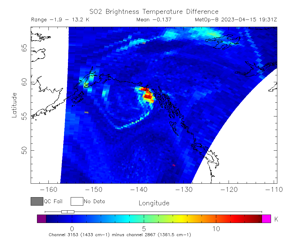 SO2 Brightness Temperature Difference 2023-04-15 19:31Z