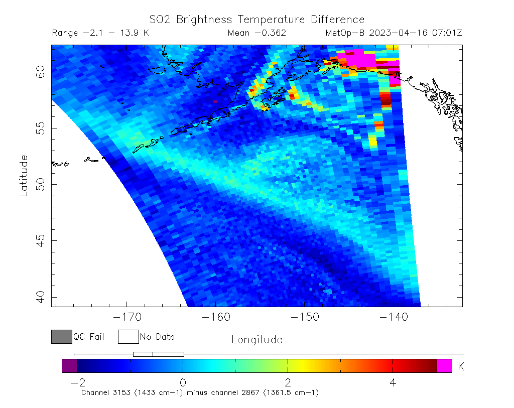 SO2 Brightness Temperature Difference 2023-04-16 07:01Z