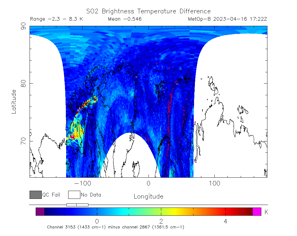 SO2 Brightness Temperature Difference 2023-04-16 17:22Z