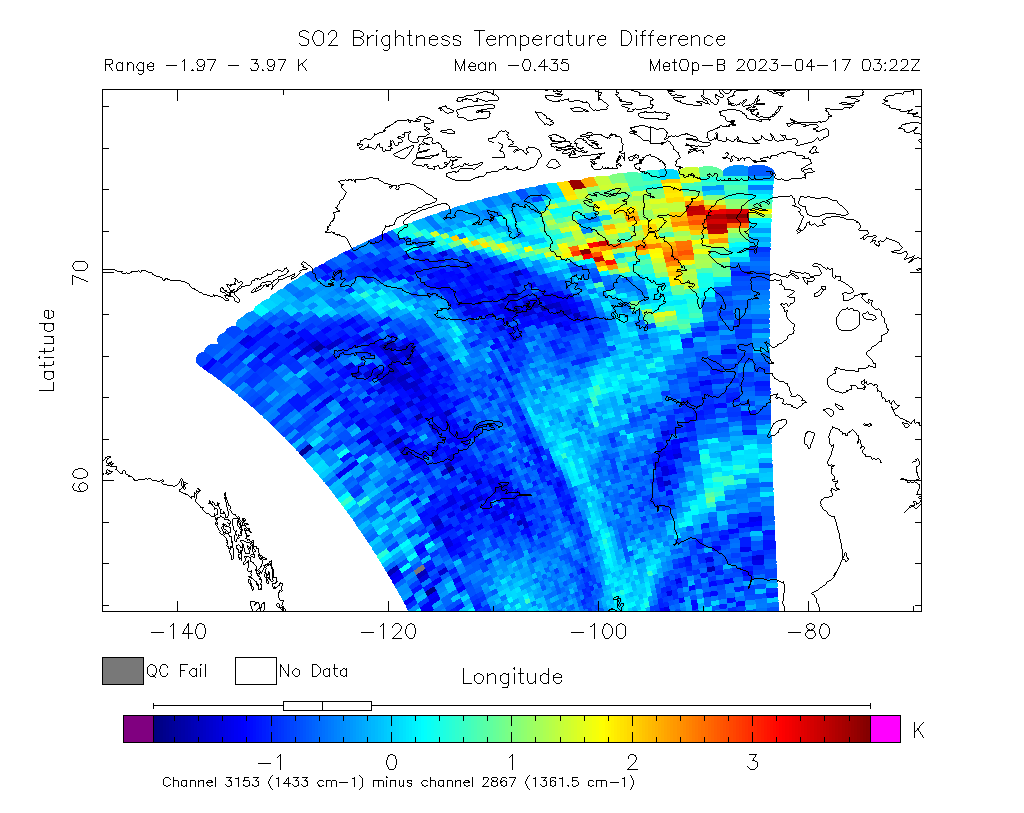 SO2 Brightness Temperature Difference 2023-04-17 03:22Z