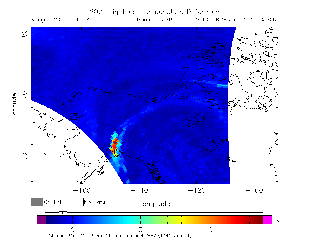 SO2 Brightness Temperature Difference 2023-04-17 05:04Z