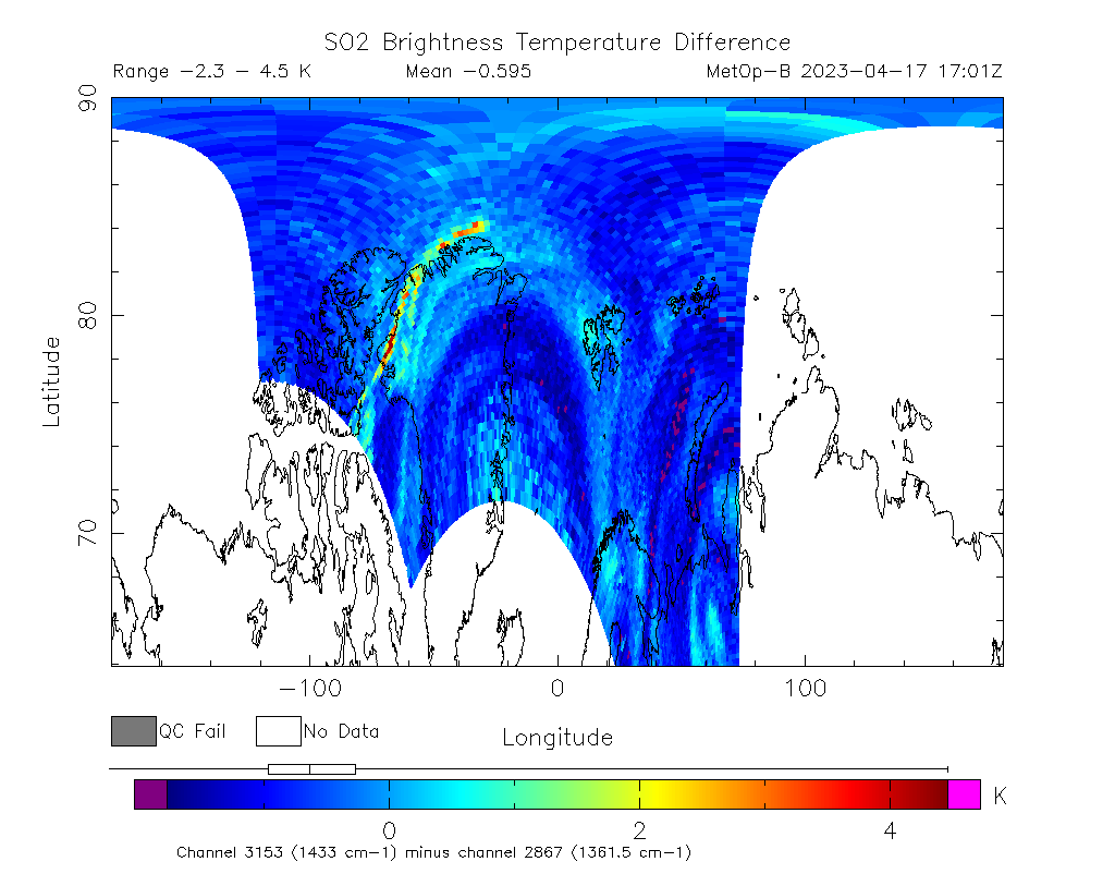 SO2 Brightness Temperature Difference 2023-04-17 17:01Z