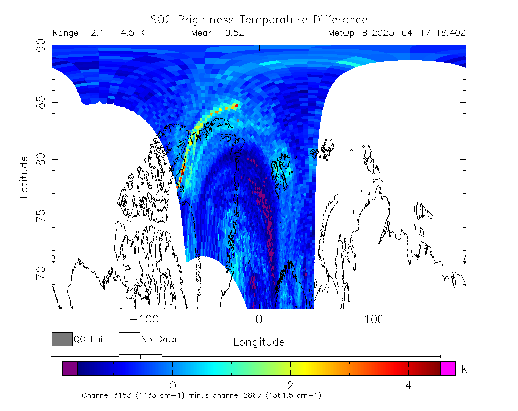SO2 Brightness Temperature Difference 2023-04-17 18:40Z
