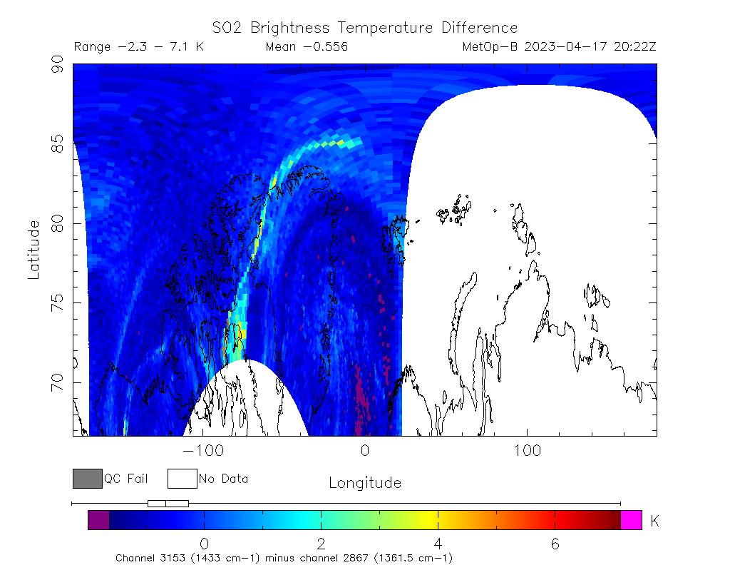 SO2 Brightness Temperature Difference 2023-04-17 20:22Z