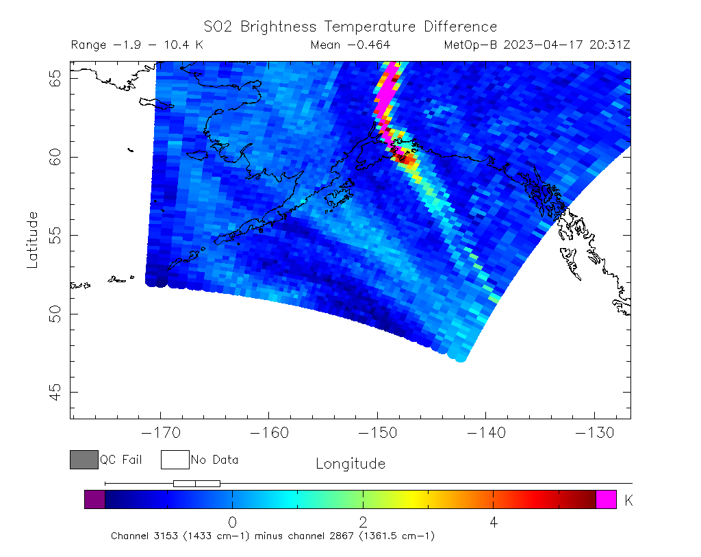 SO2 Brightness Temperature Difference 2023-04-17 20:31Z