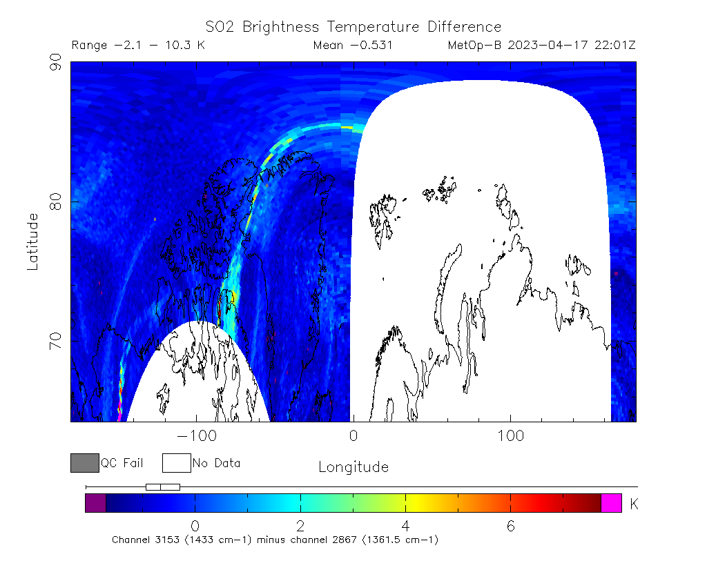 SO2 Brightness Temperature Difference 2023-04-17 22:01Z