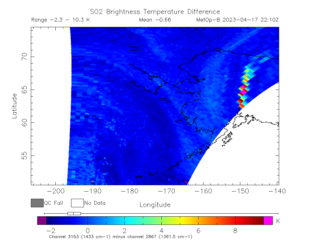 SO2 Brightness Temperature Difference 2023-04-17 22:10Z