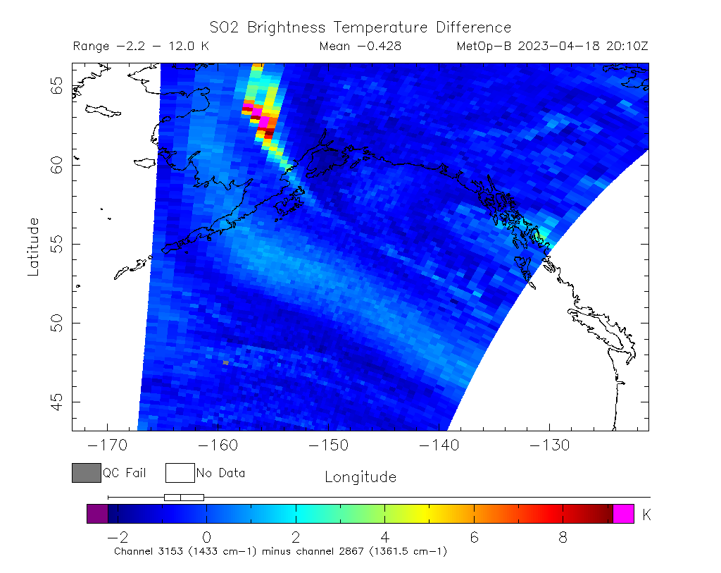 SO2 Brightness Temperature Difference 2023-04-18 20:10Z