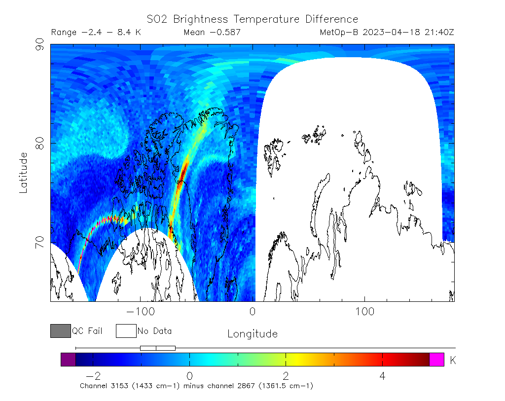 SO2 Brightness Temperature Difference 2023-04-18 21:40Z