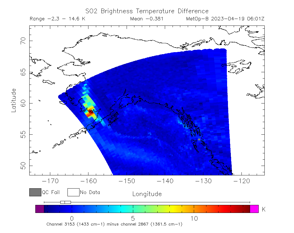 SO2 Brightness Temperature Difference 2023-04-19 06:01Z