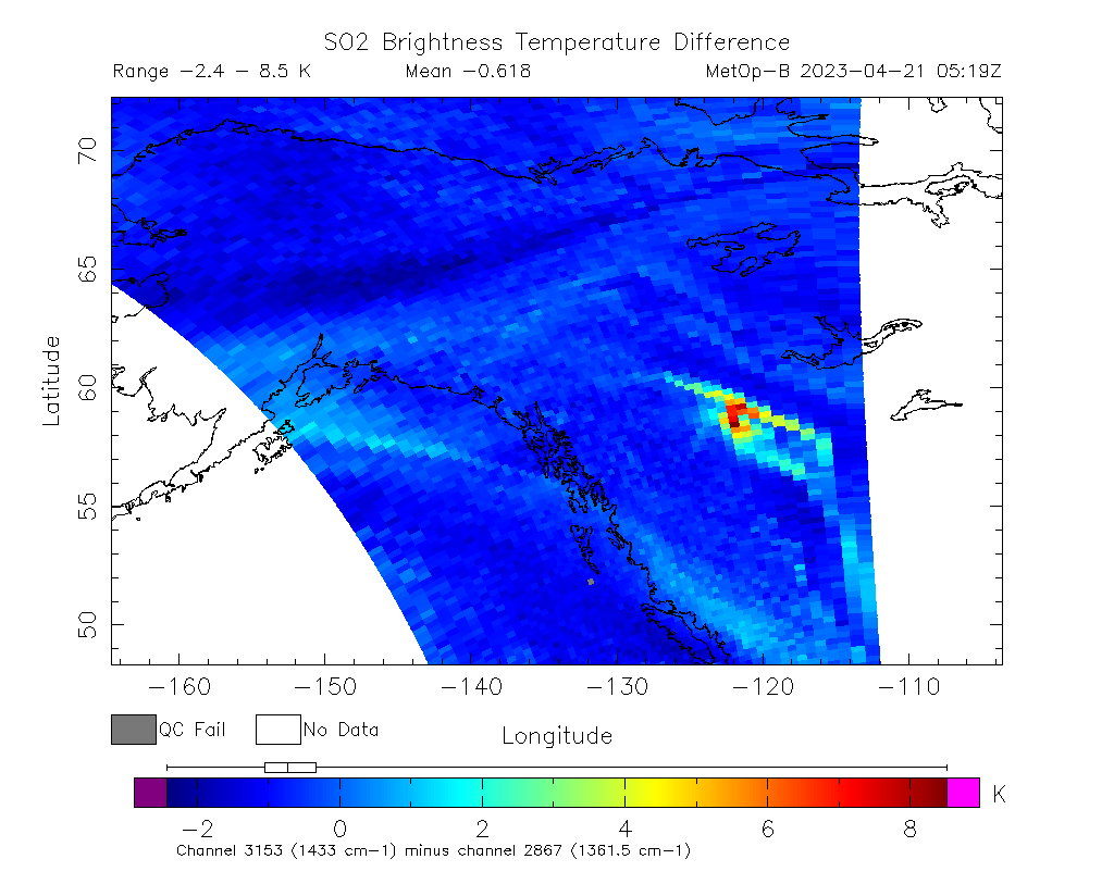 SO2 Brightness Temperature Difference 2023-04-21 05:19Z