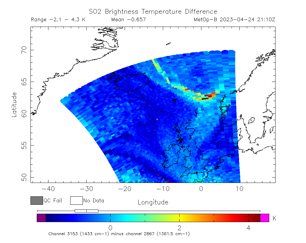 SO2 Brightness Temperature Difference 2023-04-24 21:10Z