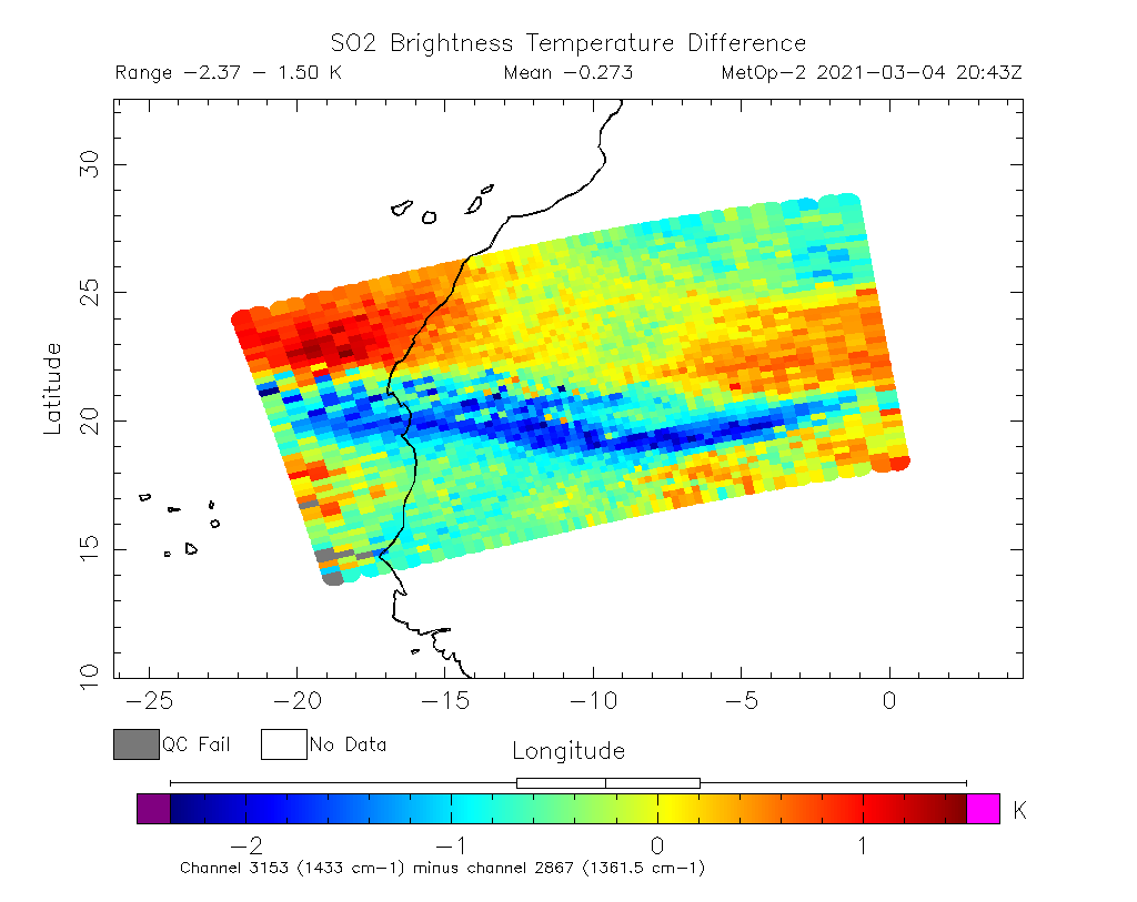 SO2 Brightness Temperature Difference 2021-03-04 20:43Z