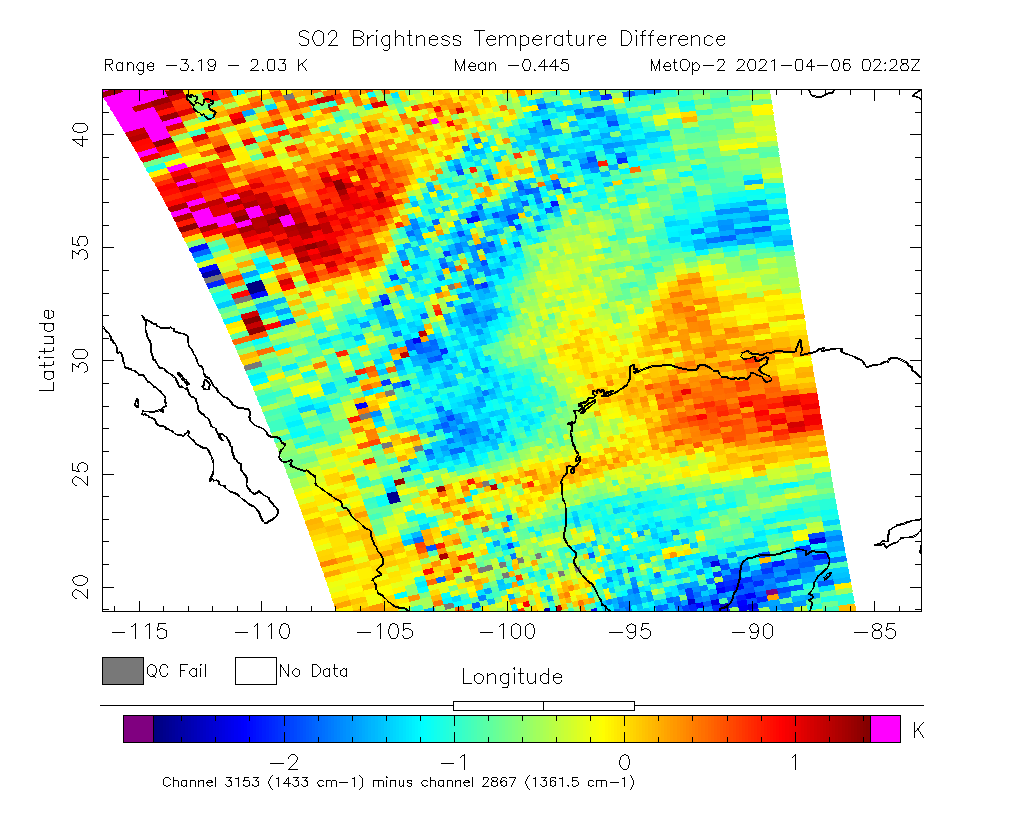 SO2 Brightness Temperature Difference 2021-04-06 02:28Z