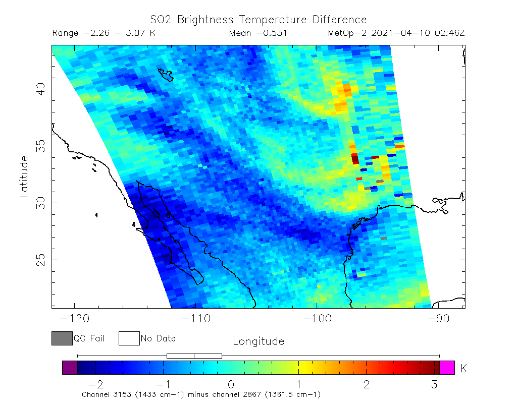 SO2 Brightness Temperature Difference 2021-04-10 02:46Z