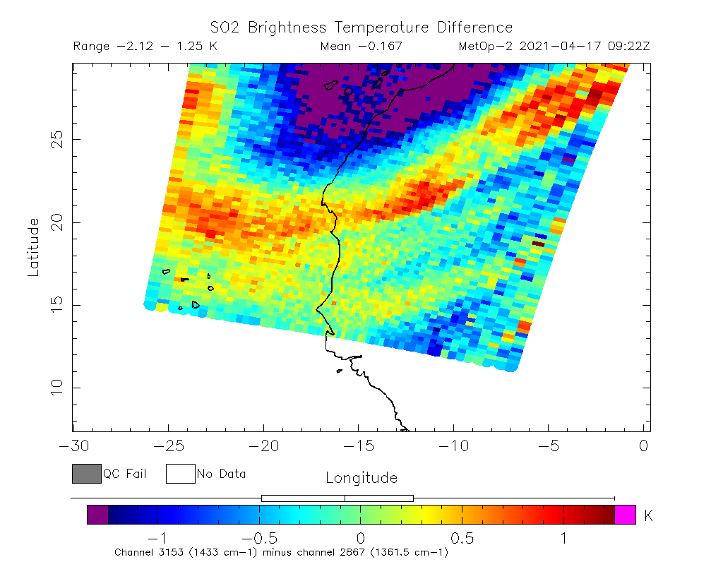 SO2 Brightness Temperature Difference 2021-04-17 09:22Z