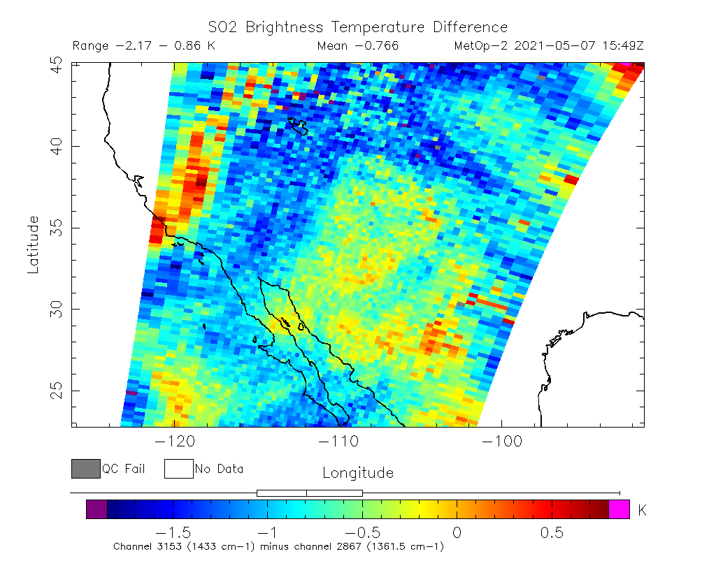 SO2 Brightness Temperature Difference 2021-05-07 15:49Z