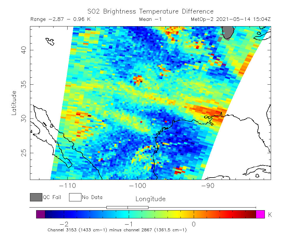 SO2 Brightness Temperature Difference 2021-05-14 15:04Z