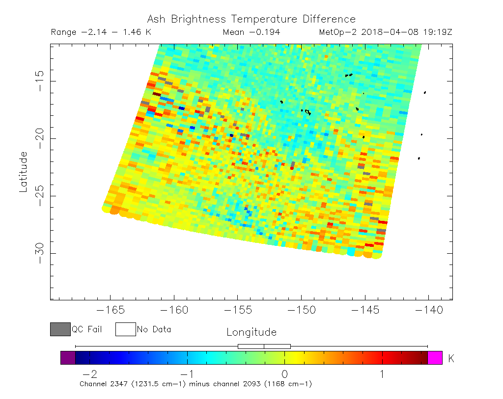 Ash Brightness Temperature Difference 2018-04-08 19:19Z