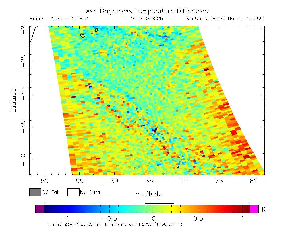 Ash Brightness Temperature Difference 2018-06-17 17:22Z